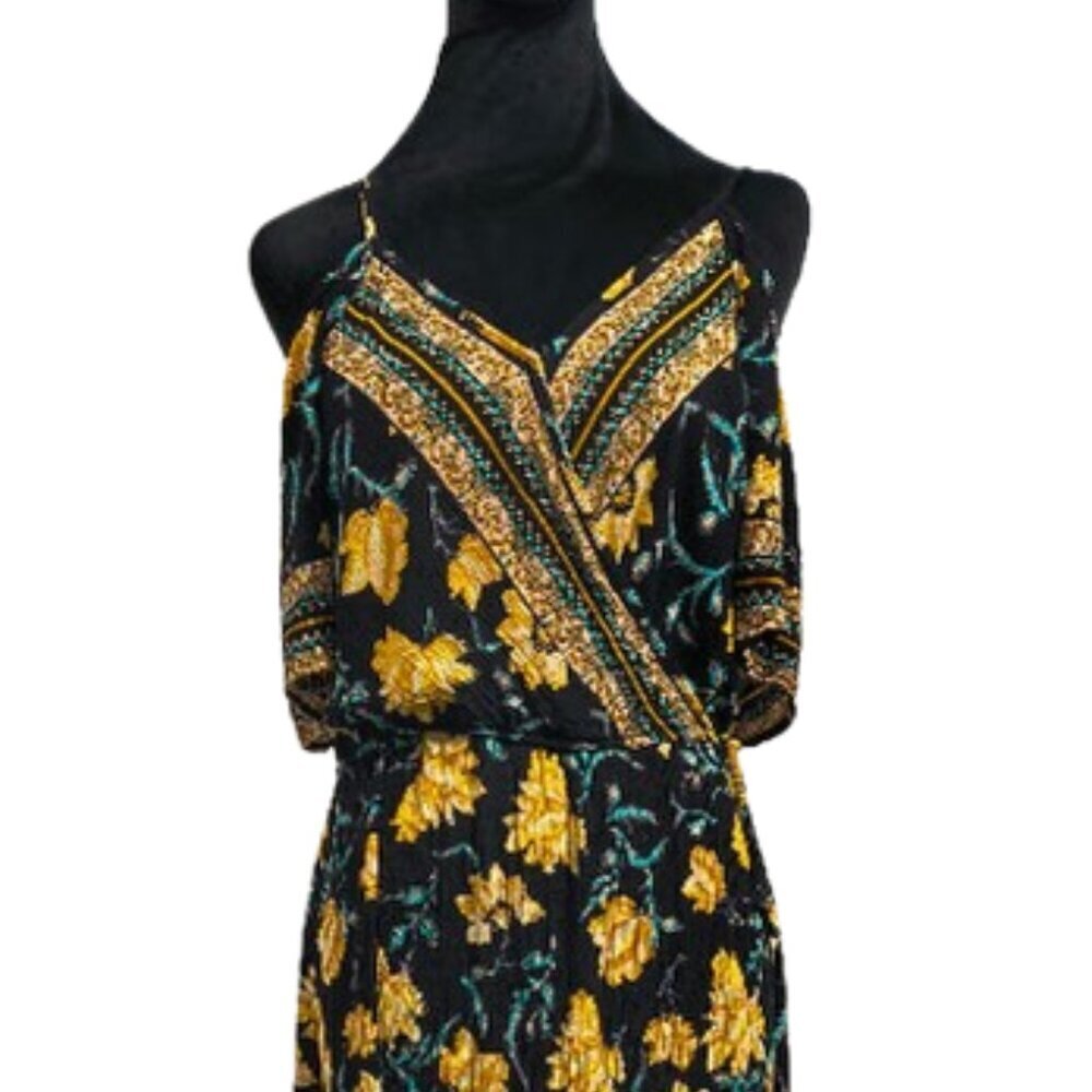 Xhilaration Cold Shoulder Black Floral Maxi Dress Women's Size Large - Picture 4 of 9